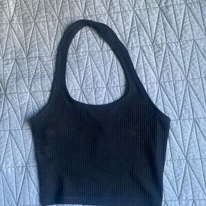 H&M cropped black halter top, size S